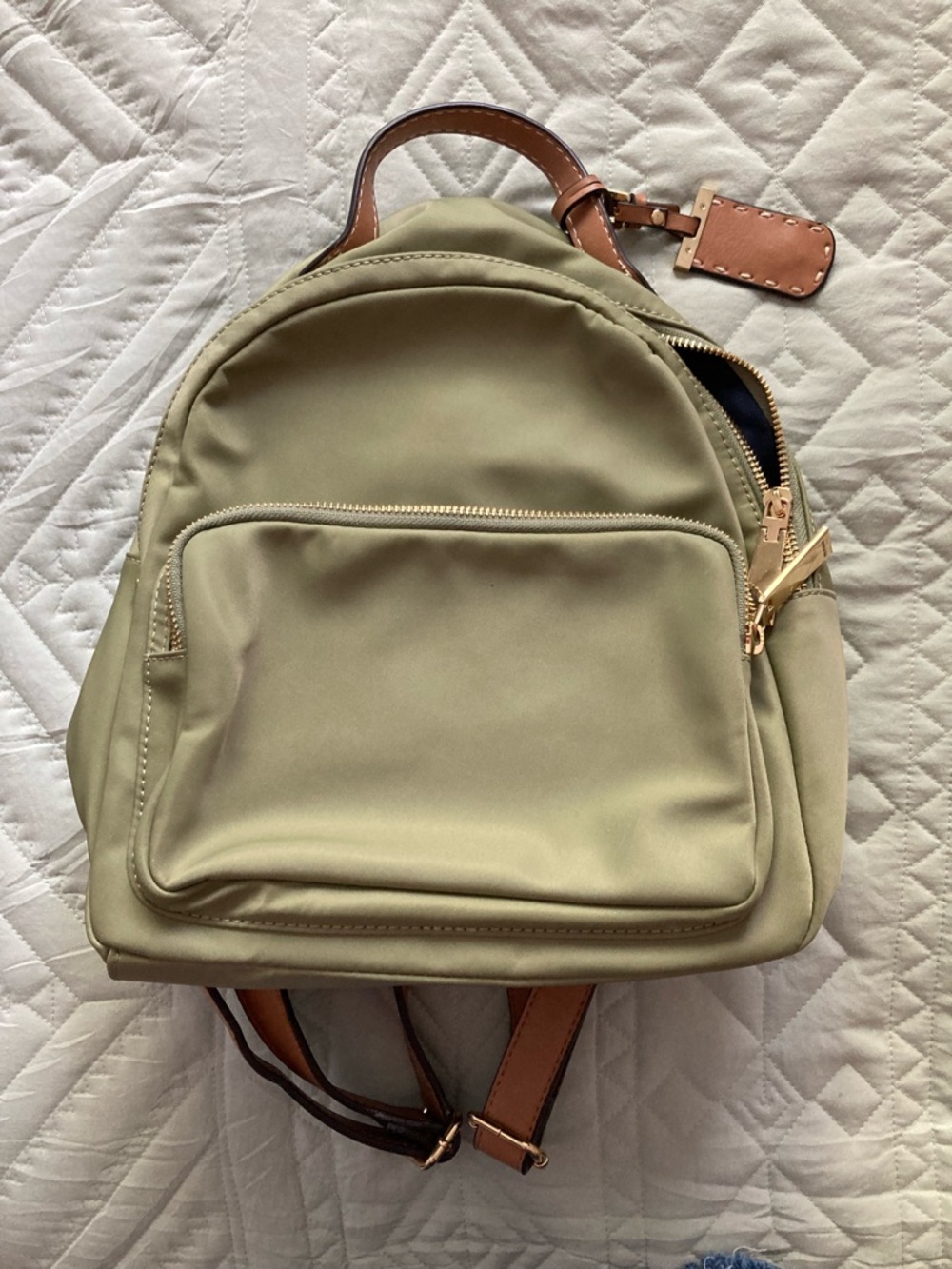 Tommy Hilfiger Green Mini Backpack with Tan Trim - Women's Bag
